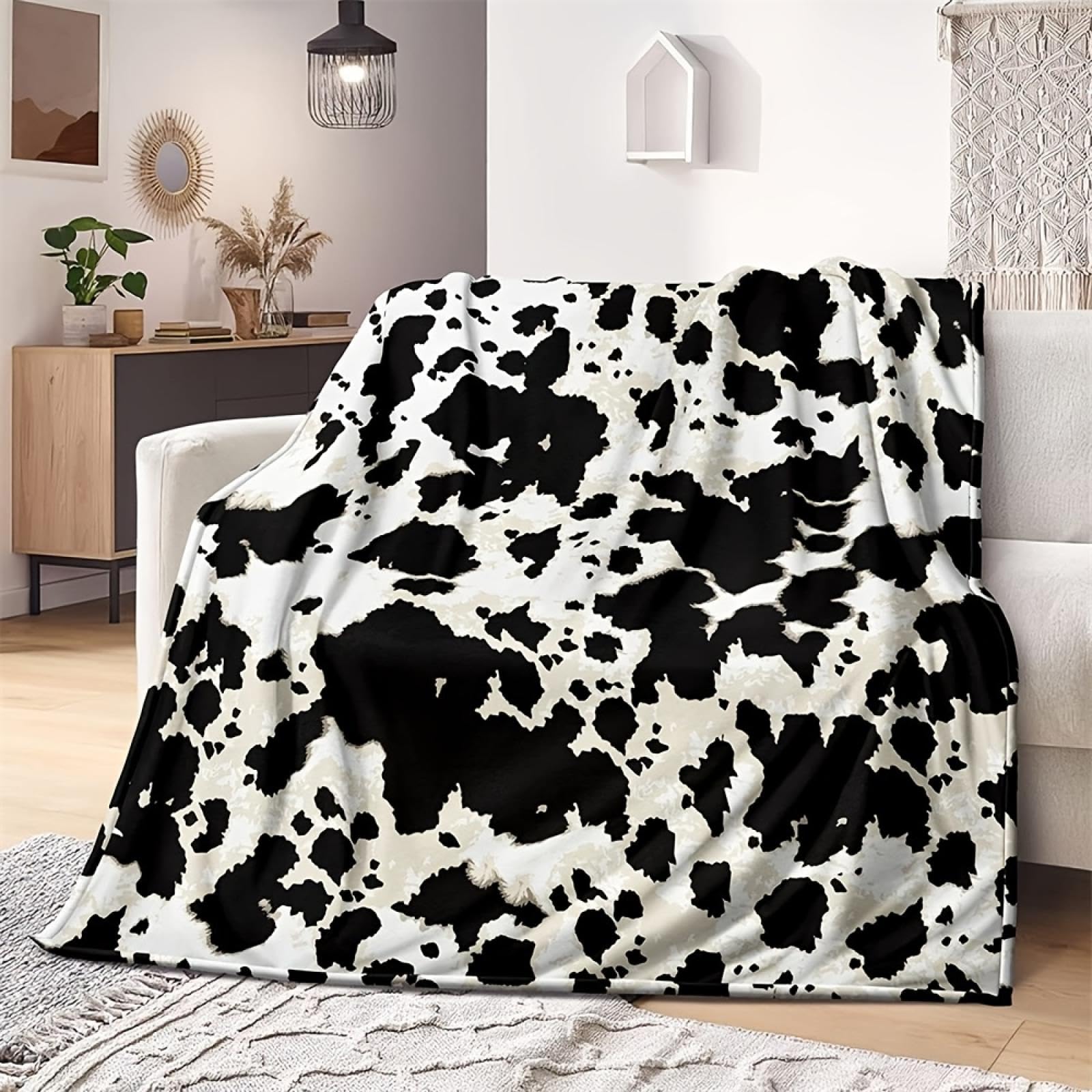 Couverture à imprimé vache en polaire premium, plaid doux et moelleux pour lit