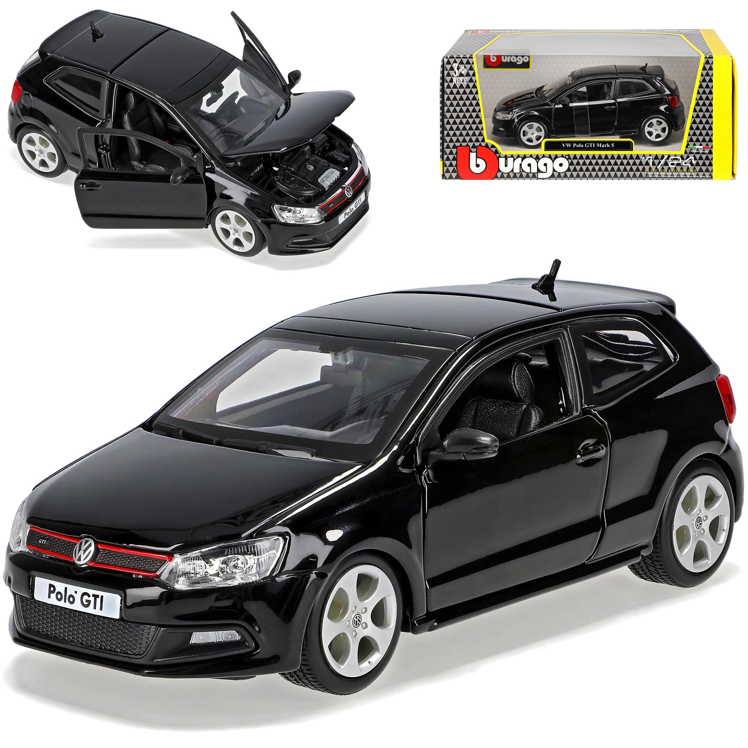 Volkwagen Polo V GTI Typ 6R 3 Türer Schwarz 5. Generation 2009-2017 1/24 Burago Modell Auto