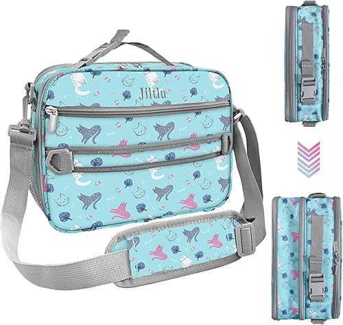 Jiltlu Bolsas de almuerzo aisladas para niños, lonchera expandible de 10 L, reutilizable, a prueba de fugas, portátil, con correa de hombro
