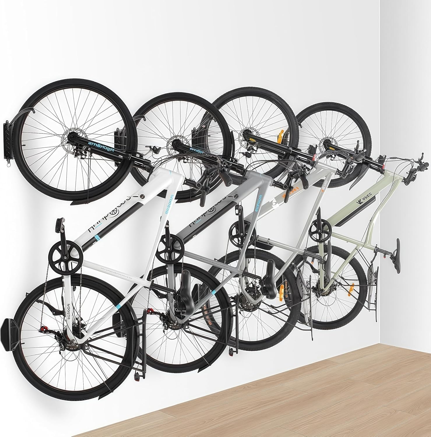 4 Stück Platzsparender Stabiler Wandfahrradständer, Fahrradaufhänger für den Innenbereich, Drehbare, Organisationslösung für Haus und Garage，66lbs/30KG