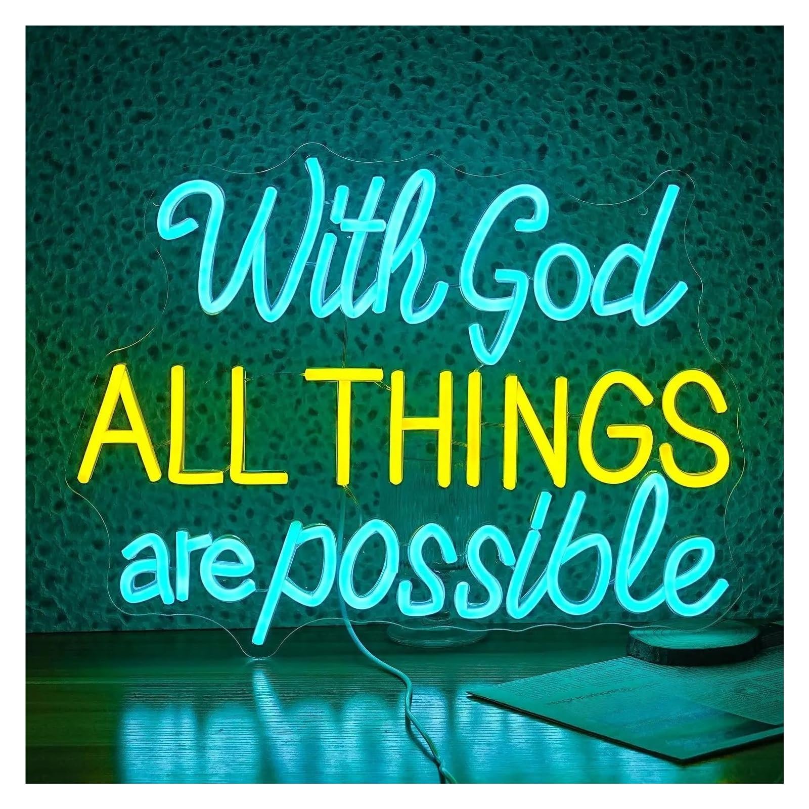 RONGCH Hanging Art Neon Signs with God All Things are Possible Neon Sign Light Dimmable for Room Wedding Party Church Wall Decor 44cmx33cm