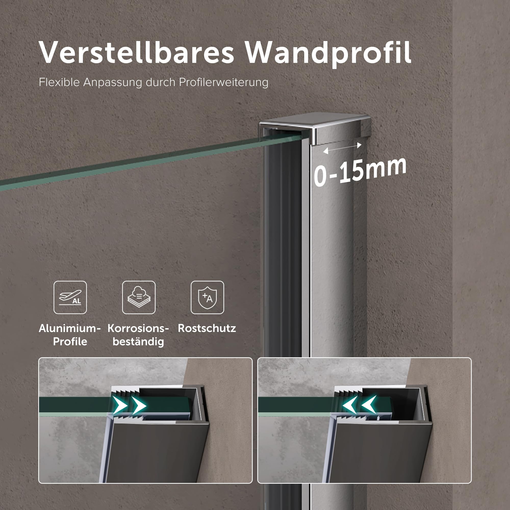doporro Parete Doccia Walk in 130 cm Vetro 10mm Anticalcare Trasparente H 200 con Barra Stabilizzatrice Regolabile e Profilo Cromo - Bremen02K