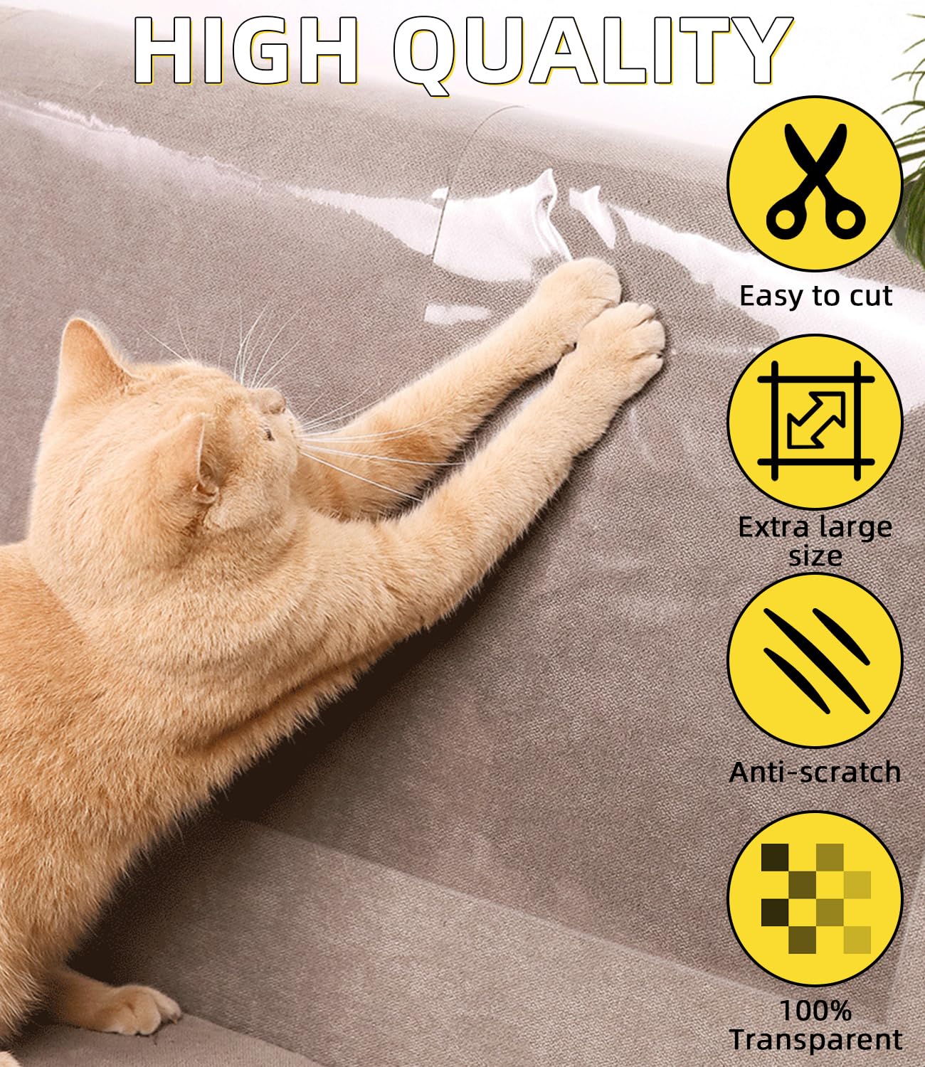 Protezione Divano Graffi Gatto, 43X800CM Protezione antigraffio per gatt, Autoadesive Trasparente Antigraffio Gatto Divano, Nastro Adesivo Antigraffi per Cani, PVC Anti-Graffio Protector