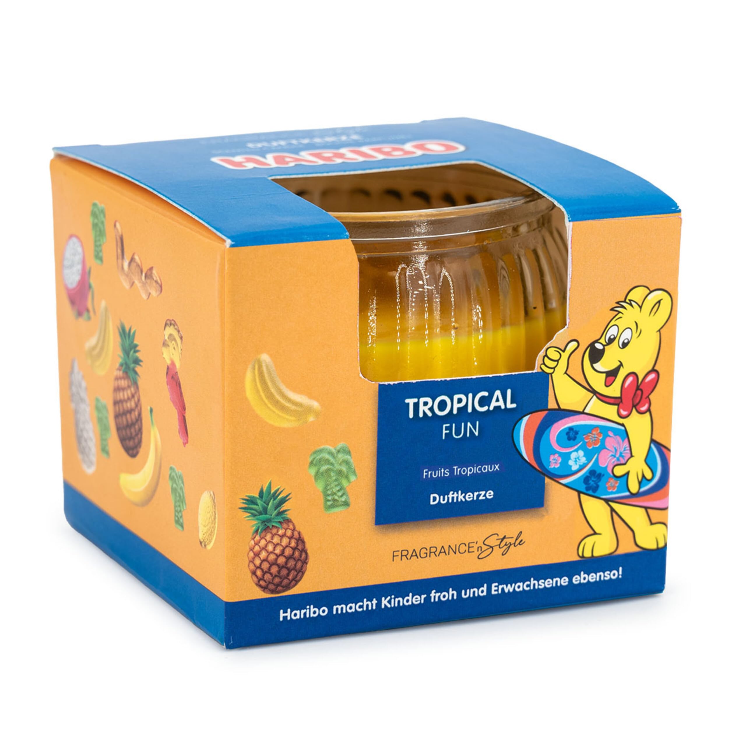 Haribo™ Scented Candle 85g, HxD: 6.5 x 8 cm, Glass Candle, Paraffin Wax, Gift idea, in Gift Box, Orange