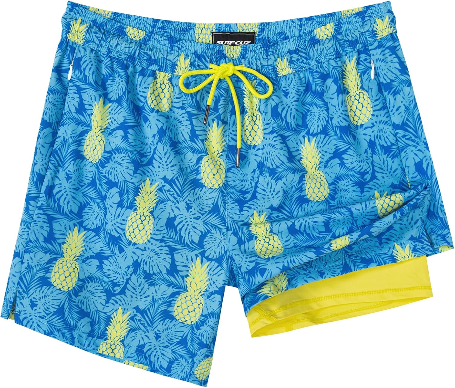 SURF CUZ Mens Swim Trunks with Compression Liner Swimming Trunks 5 Inch Bathing Suit Quick Dry Swim Shorts