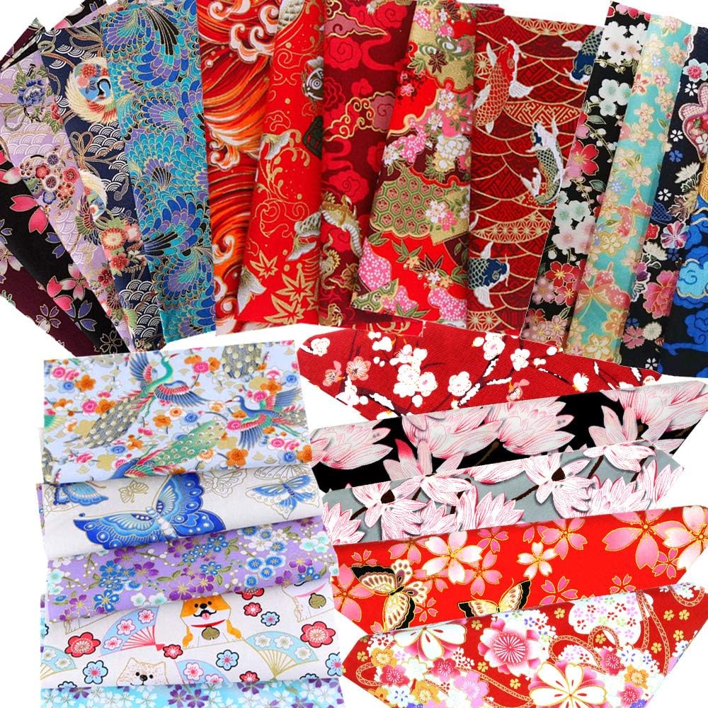 30PCS 8" x 10" (20cm x 25cm) Multicolor Cotton Craft Fabric Bundle - Assorted Japanese Styles - Pre-cut Fat Quarters for DIY Patchwork, Quilting, Sewing & Crafts