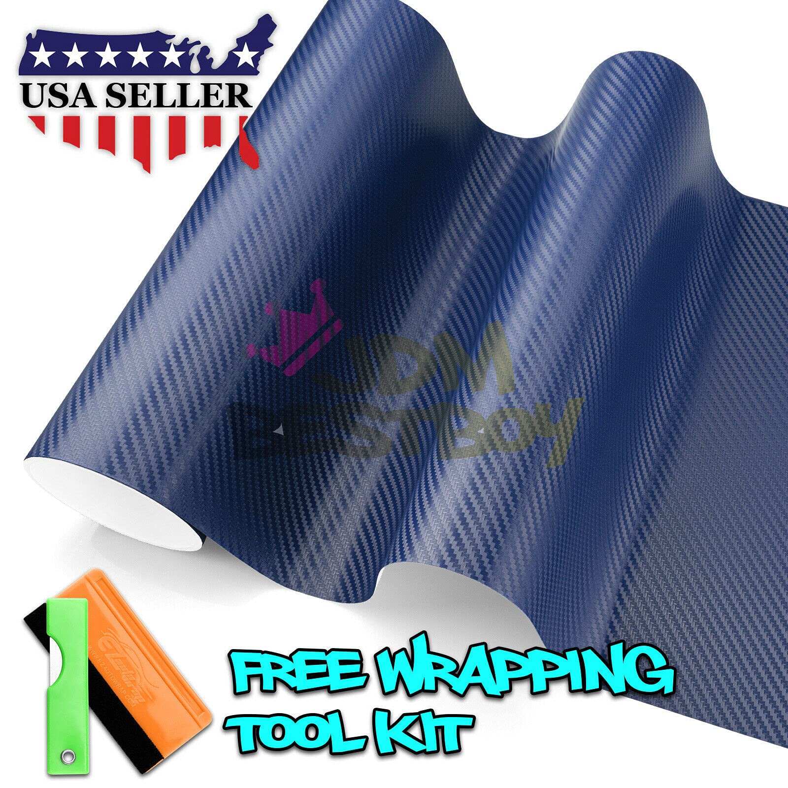 Free Tool Kit Dark Blue 3D Carbon Fiber Textured Matte Car Vinyl Wrap Sticker Decal Film Sheet - 12