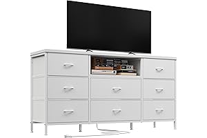 EnHomee Dresser TV Stand: Premium Entertainment Center with Power Outlet, 8 Fabric...