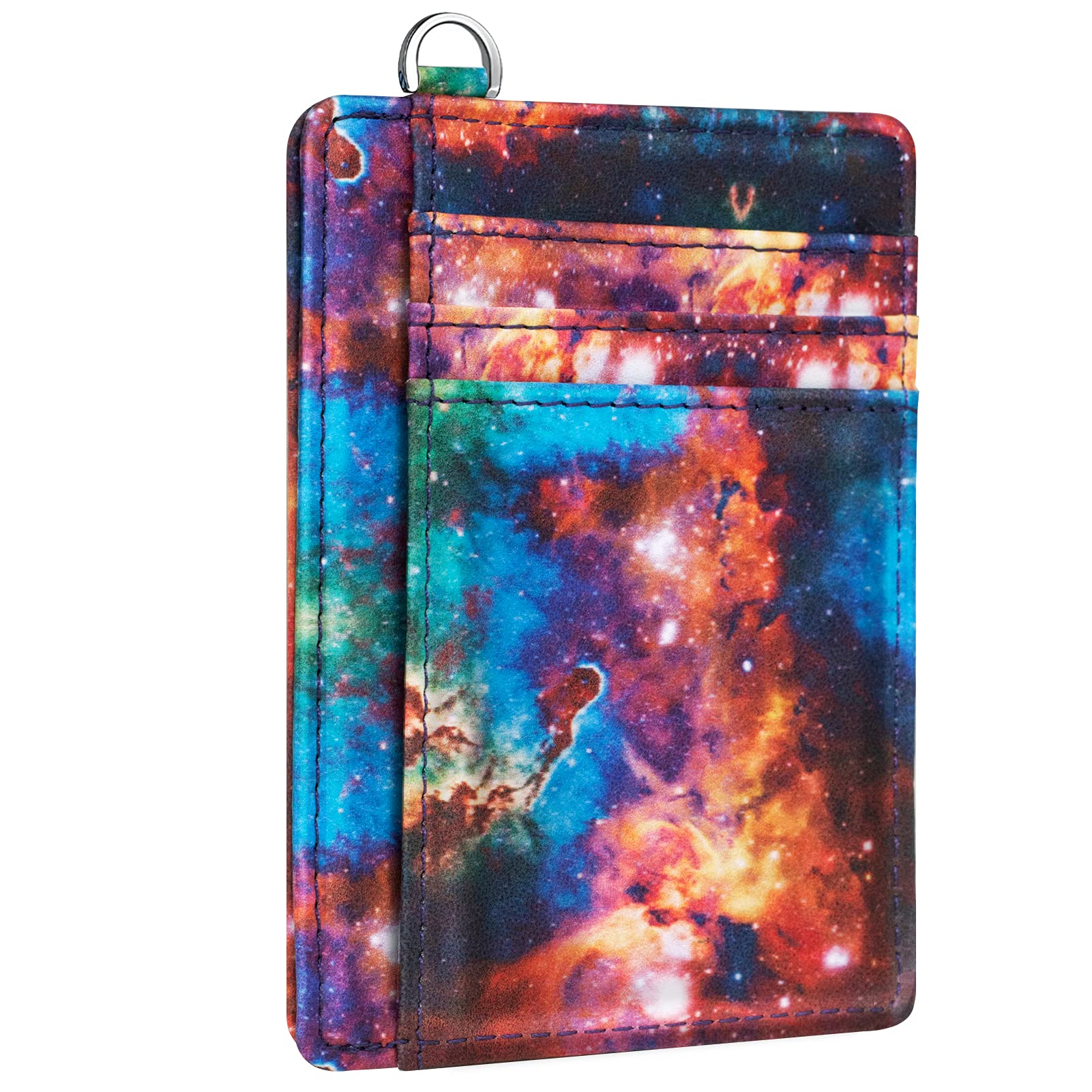 Coco Rossi Slim Front Pocket Wallet RFID Blocking Minimalist Credit Card Holder Wallet with D-Shackle for Women,Nebula