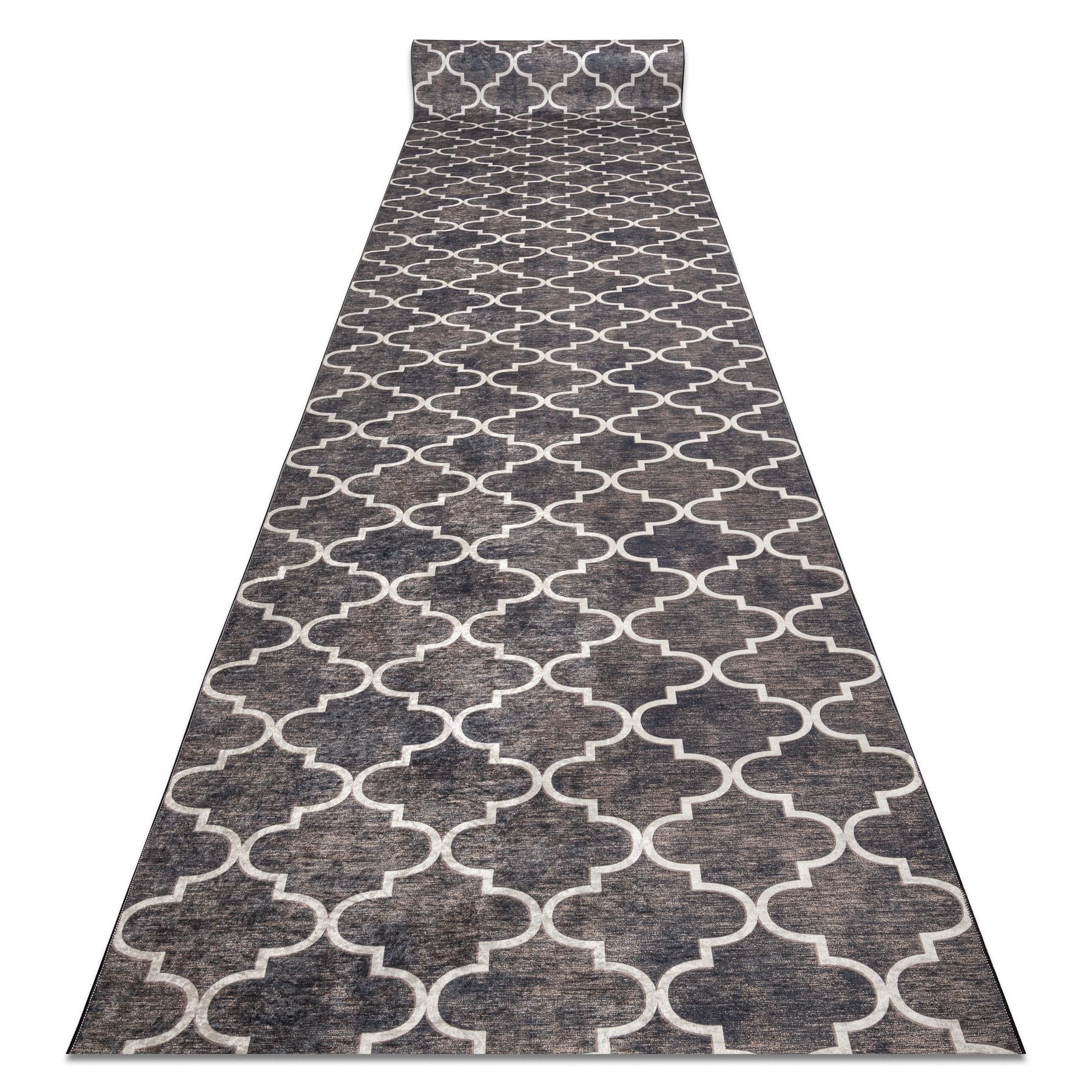 Antypoślizgowy chodnik Lotus Clover 60923 koniczyna, melanżowy brązowy do prania 60 cm 60 x 270 cm brązowy