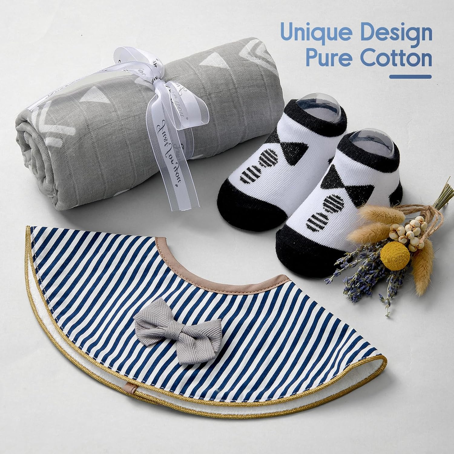 TUZT Baby Boy Gifts Set for Newborn Baby Shower – 9 PCS Keepsake Essentials with Visual Cards, Soft Cotton Romper, Swaddle Blanket, Plush Bunny, Photo Frame & Luxury Gift Box