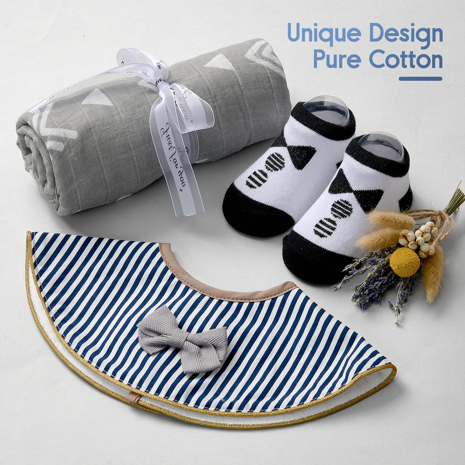 Regalo per Neonato, Regalo per Neonati, Set per Neonato con Copertina in Mussola/Pagliaccetto/Body/Bavaglino, Regalo per Baby Shower che Rivela il Sesso del Bambino