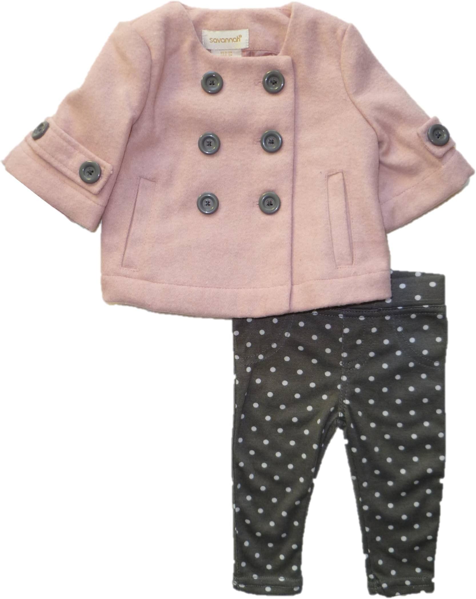 Baby Girls Light Pink Dress Coat and Dot Leggings Set (0-3M)