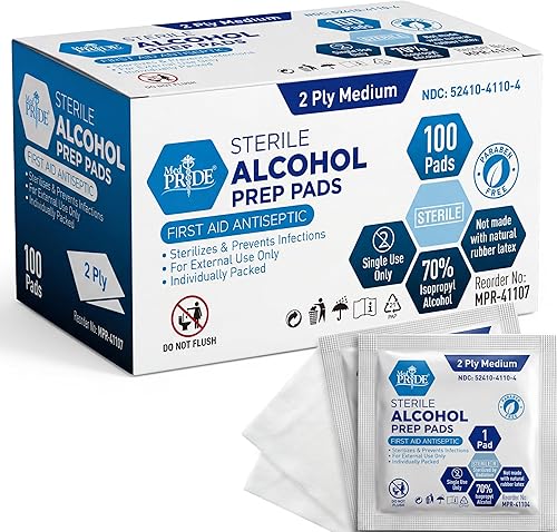 MED PRIDE Almohadillas de preparación de alcohol estéril, antisépticas, envueltas individualmente, grado médico, sin látex, 2 capas, 100 unidades
