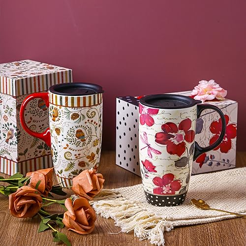 Miniatura 5 de Topadorn Taza de café de cerámica de viaje de 17 onzas con tapa sellada, juego de 2