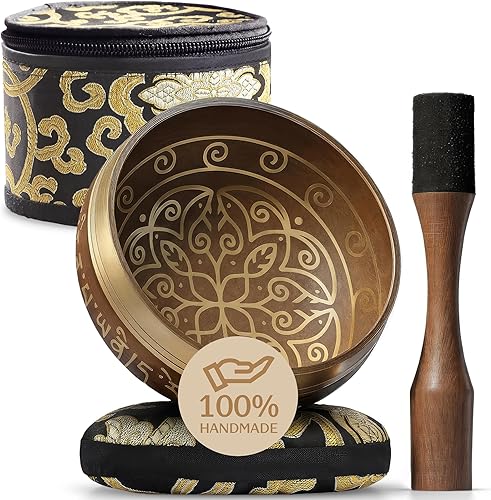 Miniatura 10 de Juego de Cuencos Tibetanos de Canto – Diseño Auténtico Simple – Cuenco de Sonido y Cuenco de Meditación con Cojín, Mazo y Guía – Equilibrio de