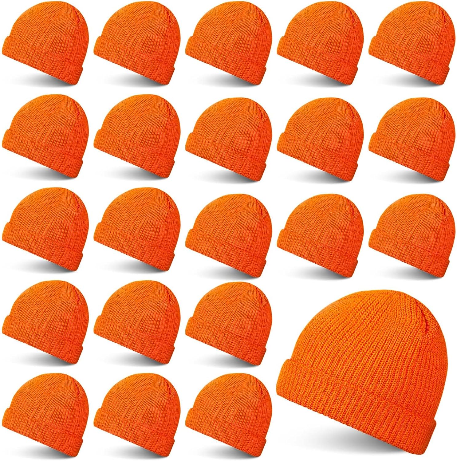 Vabean 24 Pack Unisex Beanie Cap Knitted Warm Beanies Orange Hunting Hat Men Women Hunter Orange Hats for Hunting