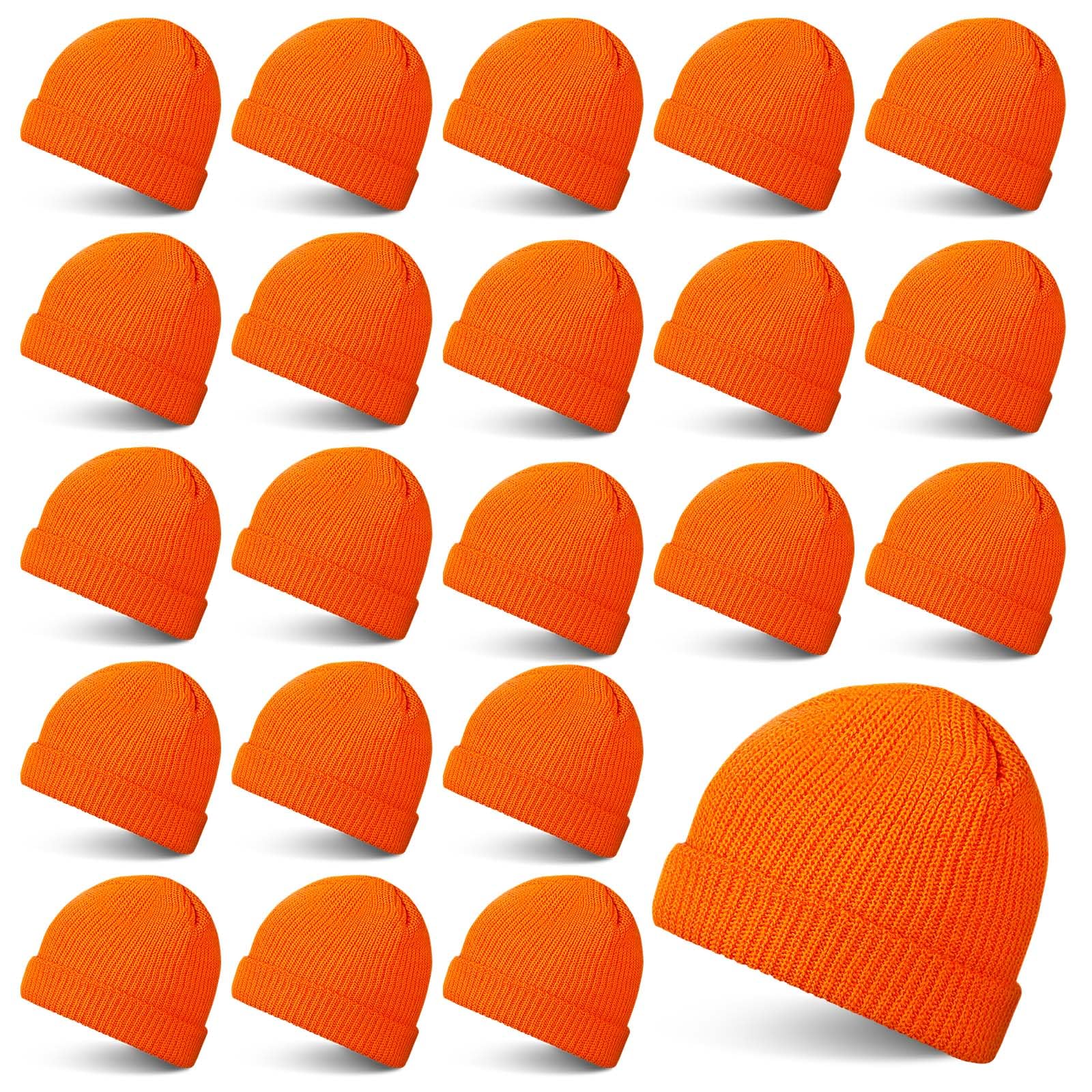 Vabean24 Pack Unisex Beanie Cap Knitted Warm Beanies Orange Hunting Hat Men Women Hunter Orange Hats for Hunting
