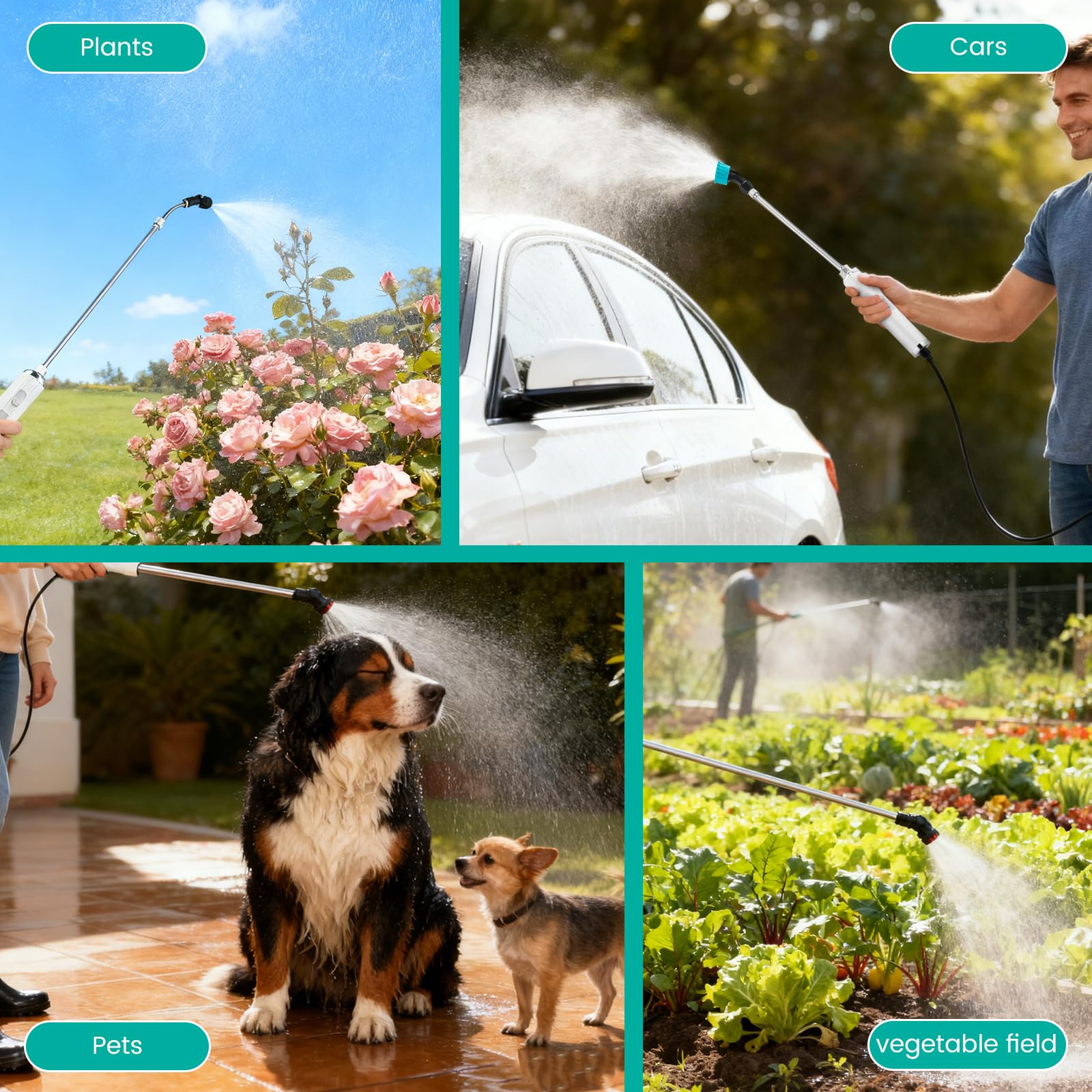 Spruzzatore a pressione a batteria elettrico da 5 litri - Spruzzatore per piante con 3 ugelli regolabili e batteria da 4000 mAh - Spruzzatore da giardino ricaricabile tramite USB con asta telescopica