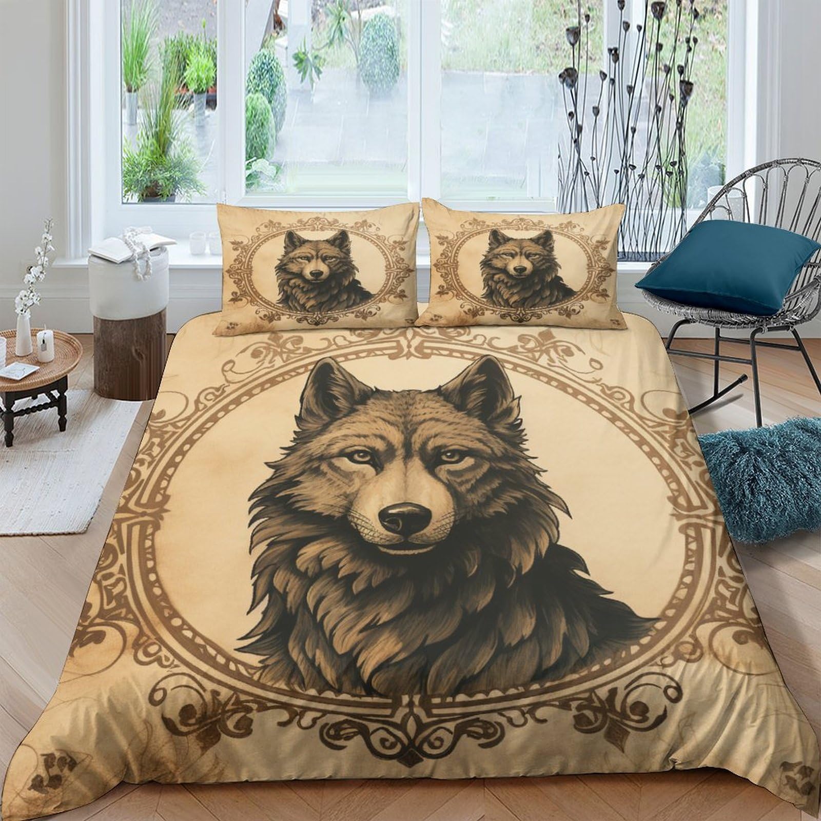 Housse de couette loup 3D pour chambre d'enfant et adulte style nature