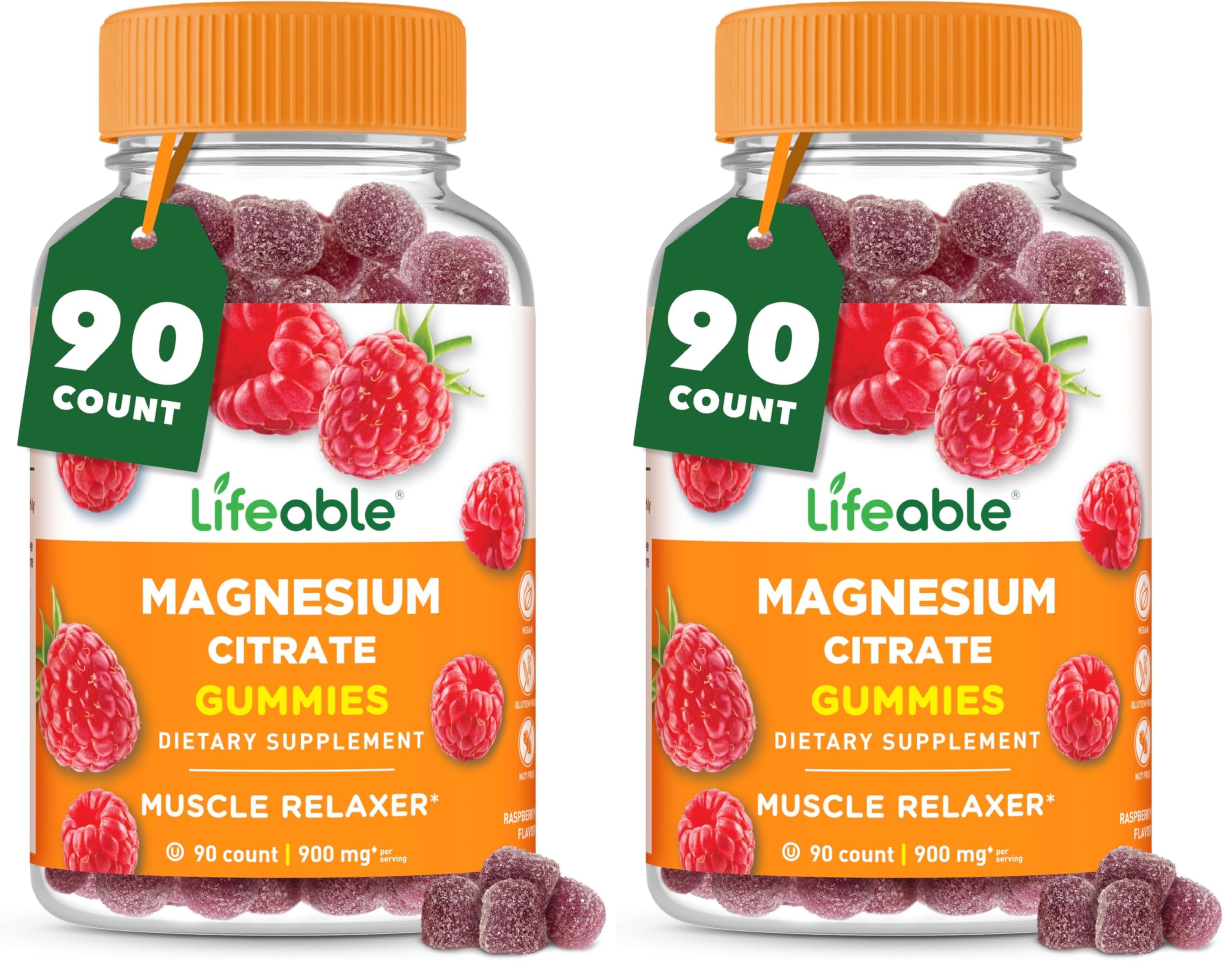 Lifeable Magnesium Gummies for Adults | 900mg Magnesium Citrate Gummies | Vegan Magnesium | for Men and Women | 90 Count (Pack of 2)