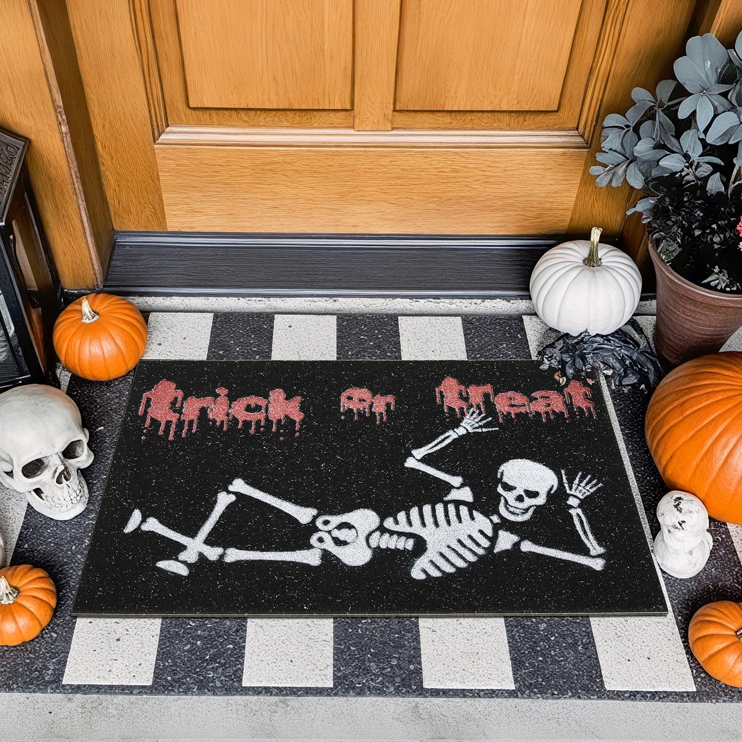 halloween door mat, halloween doormat outdoor front door entrance absorbent entry mat with non slip backing, 24''x36'', skeleton black skeleton 24"x36"