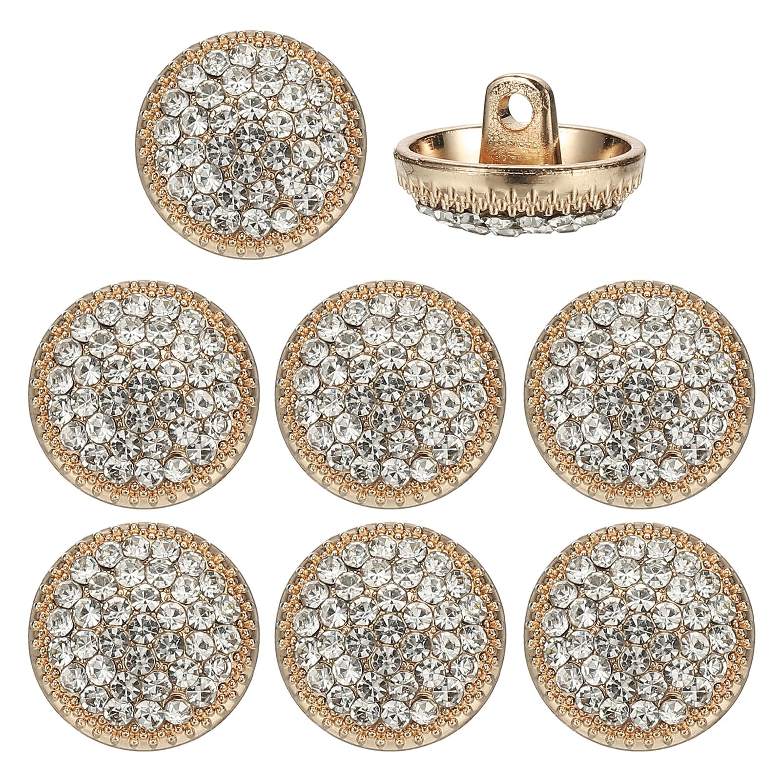 YELARXI Rhinestone Buttons, Sew on Rhinestone Button Metal Round - Fitting for (Clothing - Decoration - DIY Crafts - Sewing Accessories - Wedding) 8 Pcs & 15mm & Gold/White