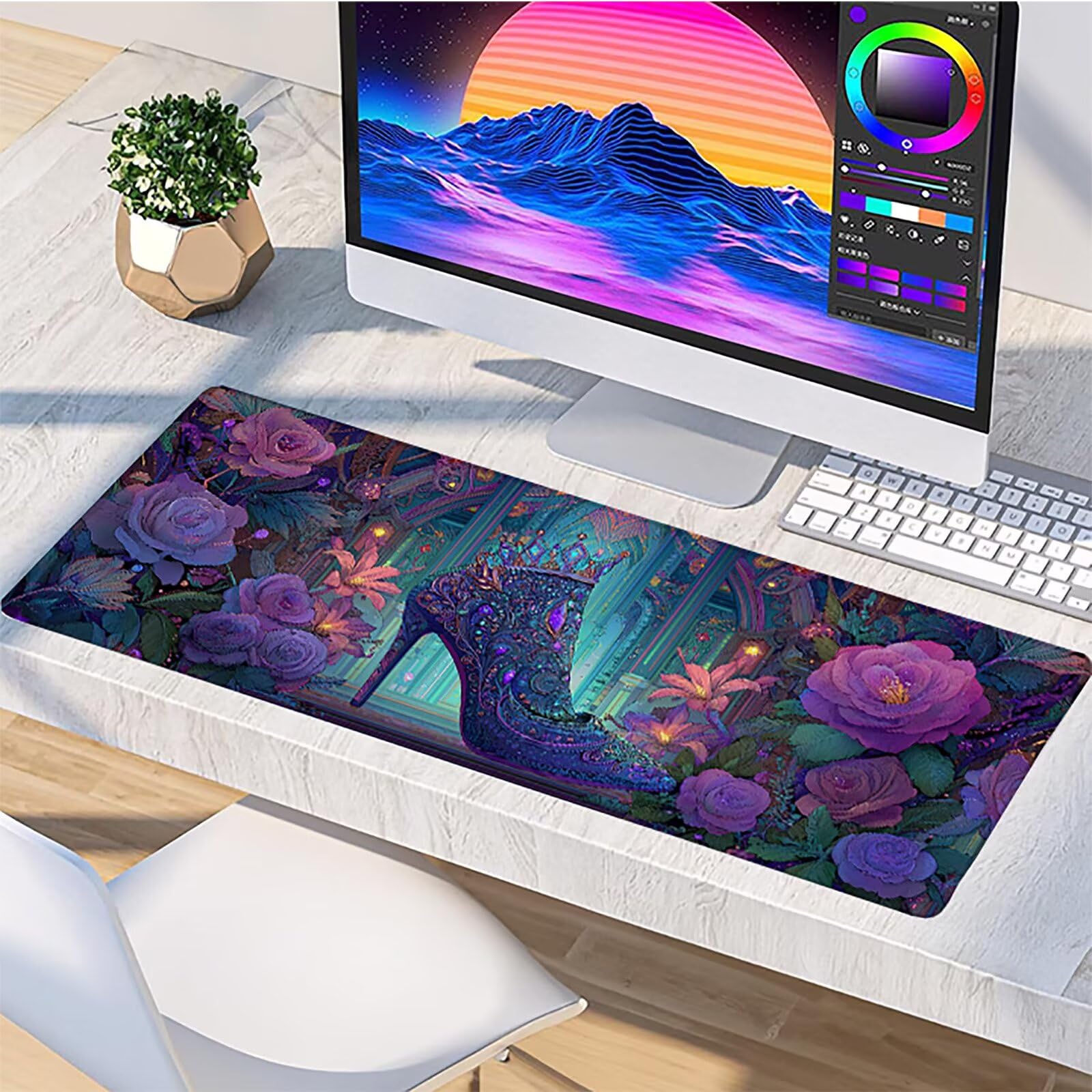 Różowa podkładka pod mysz do gier 1600x800x3mm, Oniryczna podkładka pod mysz XXL, podkładka pod mysz na biurko, podkładka pod mysz z gumową podstawą, akcesoria biurowe, mysz ze szwami na krawędziach