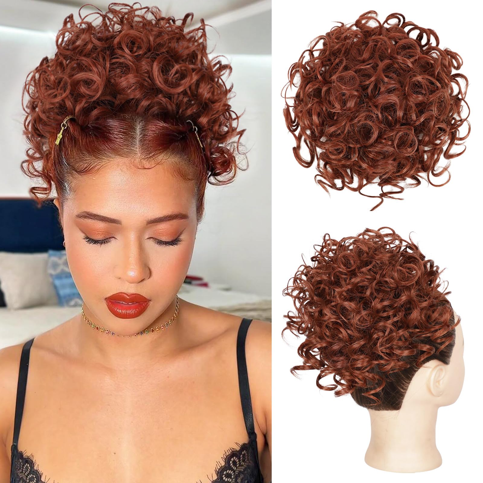 Lommel Messy Hair Bun Hair Piece Natural Soft Curly Buns Hairpieces(13W)
