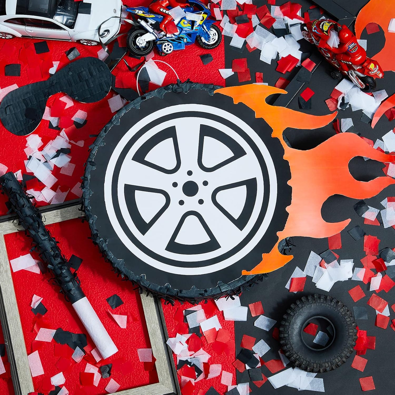 Car Wheel Pinata Race Car Birthday Party Supplies 12.9 Inch Car Theme Party Decorations for Baby Shower, Bridal Shower, Race Car Theme Party