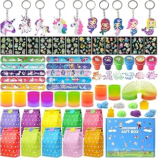 FEMBW Kit Anniversaire Fille, Licorne Sirène Cadeau Anniversaire Enfants, Jouets Pinata avec Sac de Fête Porte-clés Bracelet à Déclic Tatouages, Petits Cadeaux Enfant Invité