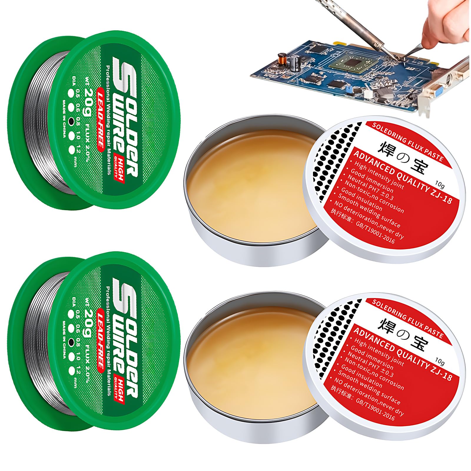 Uoxmiy 2 Sets Low Melt Solder Flux,No-Clean Soldering Flux With Lead Free Solder Wire For Mobile Phones Computers Electrical Appliances Motherboards Welding & Maintenance