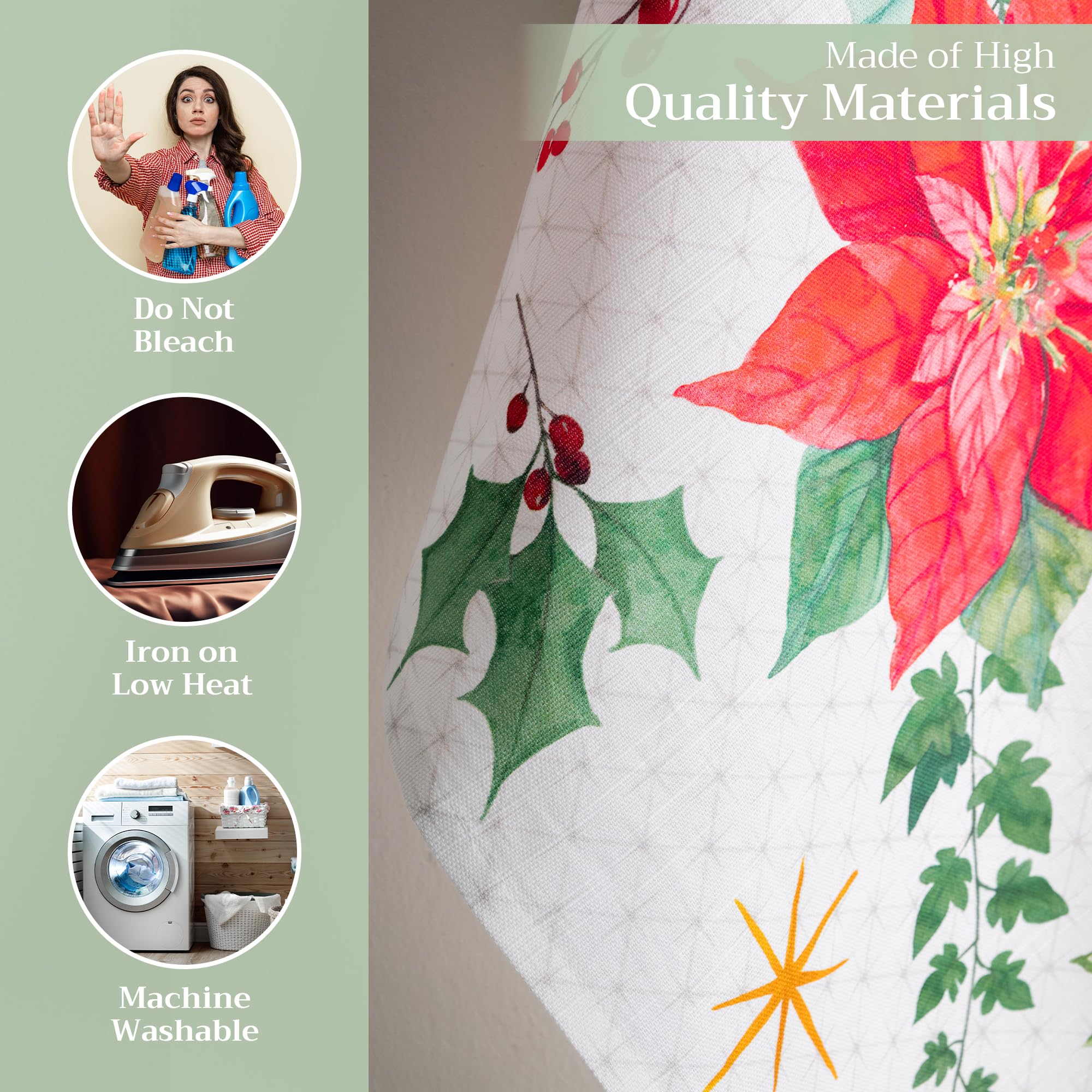 Maison d' Hermine Kitchen Towels Set of 3 100% Cotton 70 CM x 50 CM Reusable Cloth Tea Dish Towels Absorbent with Hanging Loop for Kitchen Dining Christmas Decorations (Poinsettia Christmas) - Image 3