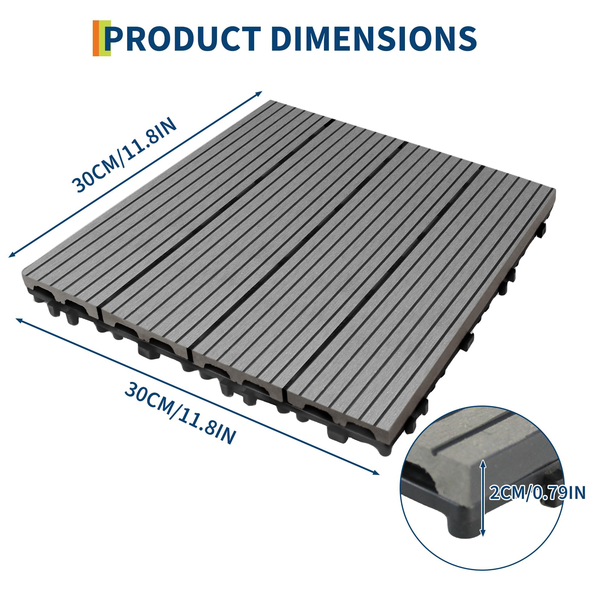 Dalles Clipsables Composite Pour Terrasse 30 * 30cm, Antidérapantes Et Étanches, Revêtement Sol Interconnecté (Gris foncé, Lot de 9)