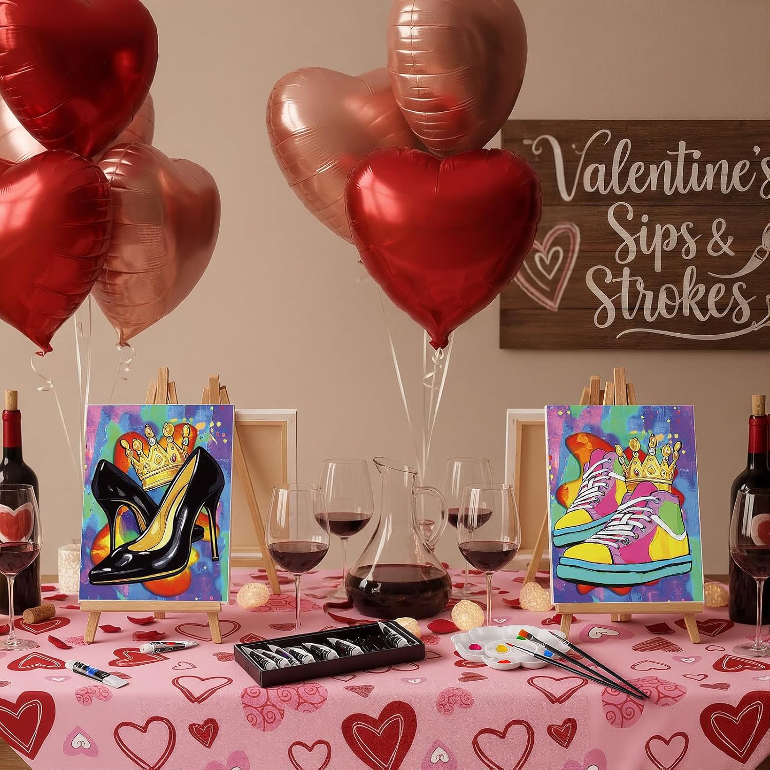 Resurhang 2 Pack Sip and Paint Kit for Adults Couples Date Night Paint and Sip Kits for Adults Pre Drawn Canvas 8 x 10 Inch for Date Night Party Supplies & Gifts(Couple Shoes)