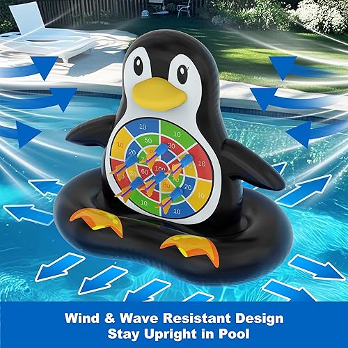 Miniatura 6 de MOONTOY Juguetes de piscina para niños, juego de mesa inflable de pingüino, juegos de piscina para playa y patio trasero, juguetes acuáticos de