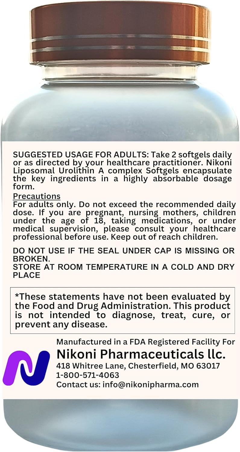 Nikoni Liposomal Urolithin-A Supplement 1400mg Supports Healthy Aging, Cellular Renewal, & Muscle Health- 240 Softgels