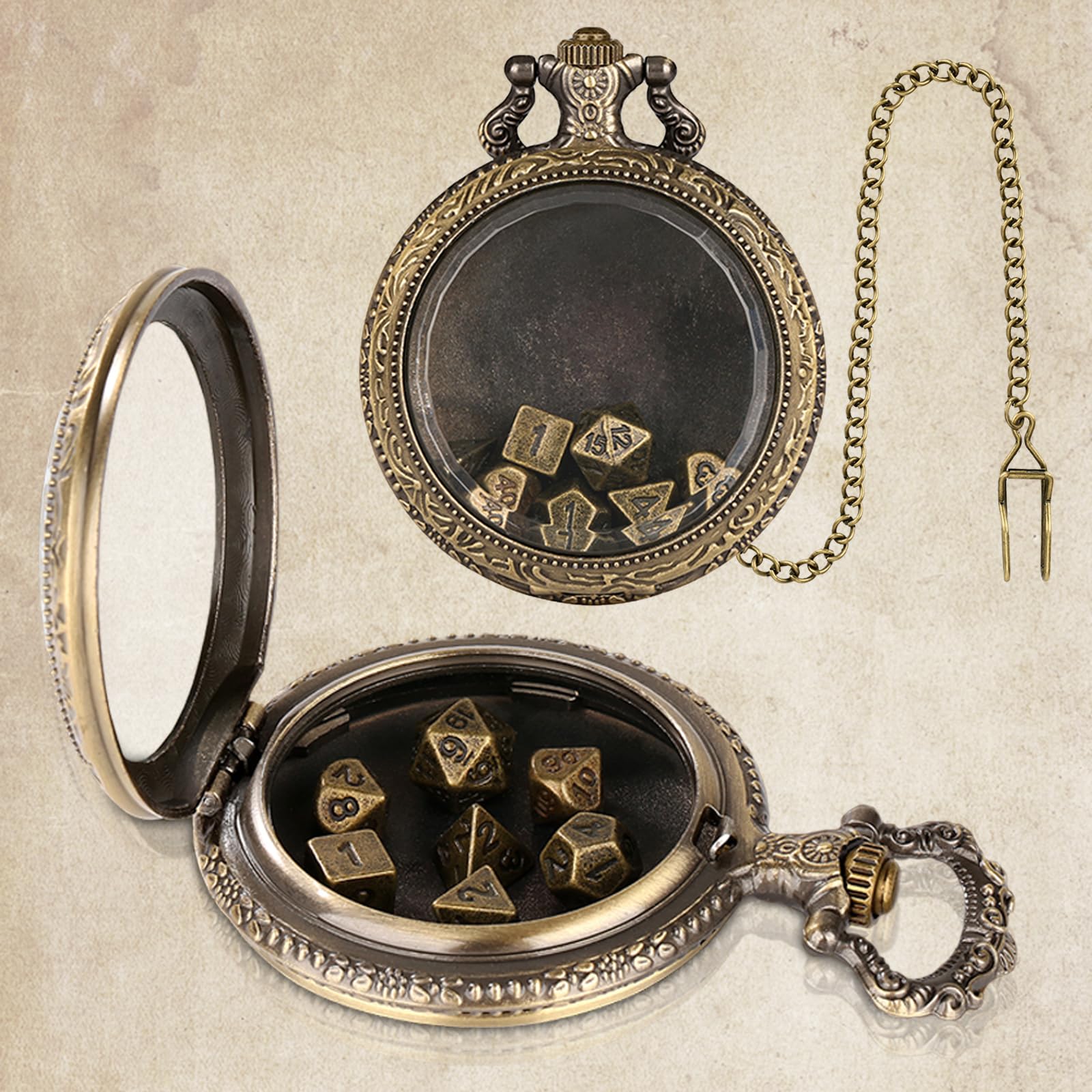 Hshenjhu Mini Set di Dadi DND con Portachiavi Portatile, Collana, Mini Set Poliédrici in Metallo