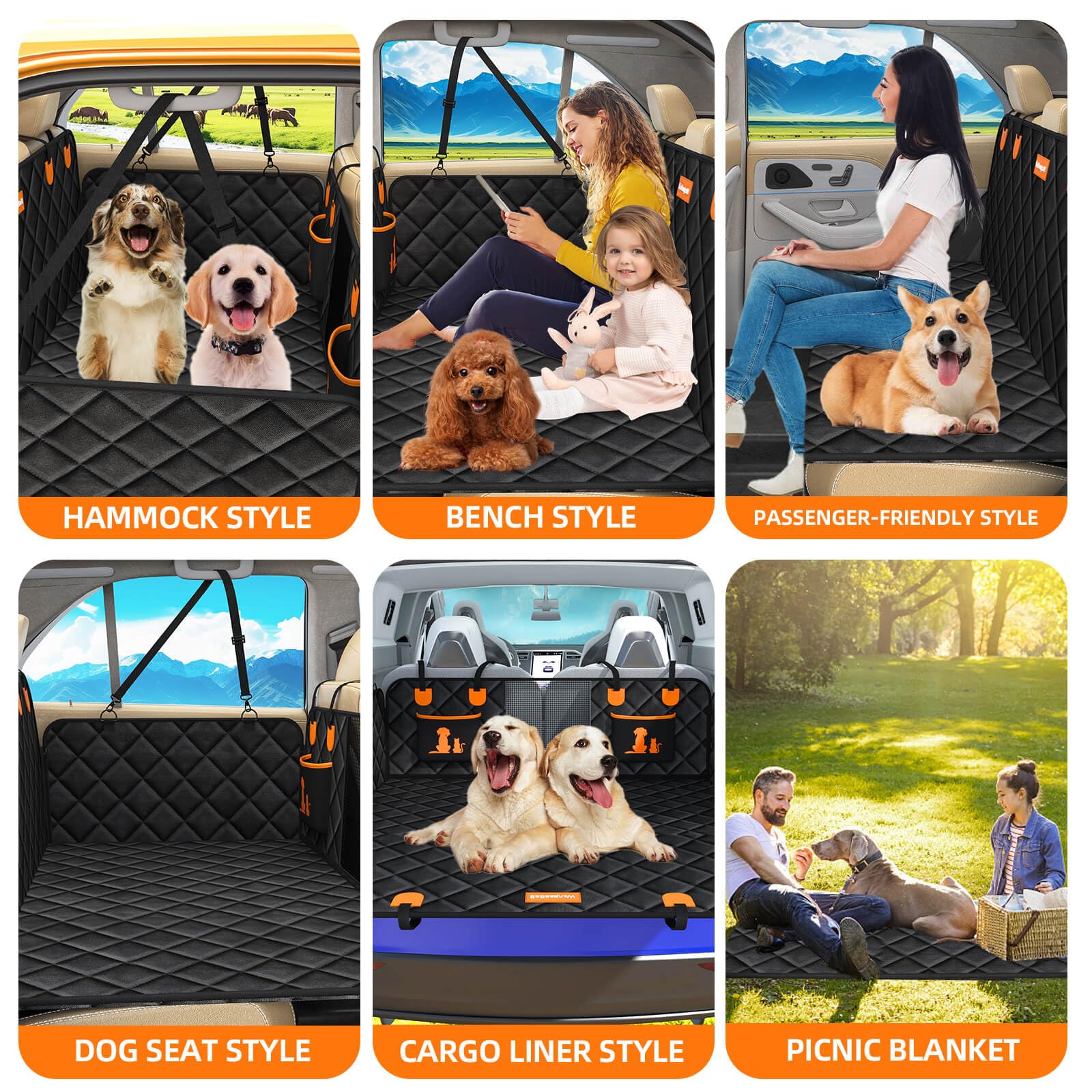 WanpeeGoo Estensore universale per sedile auto, per cani, arancione, per auto, camion, SUV, finestra in rete, tasche portaoggetti, impermeabile, antiscivolo