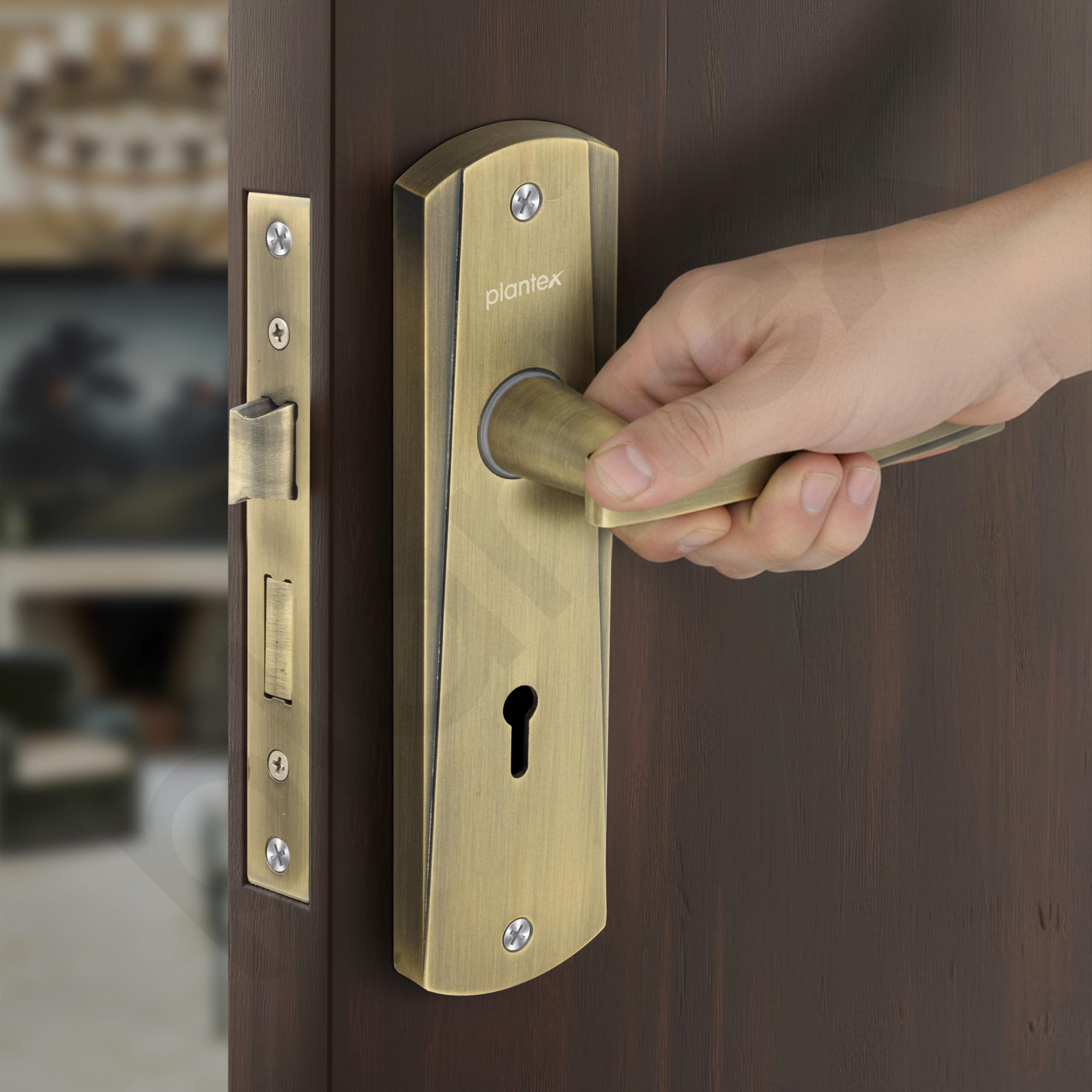 Plantex Heavy-Duty Door Lock Set - Main Door Lock Handle Set/Mortise Lock with 3 Keys, Pack of 1 (8130-Brass Antique) — Amazon image 6