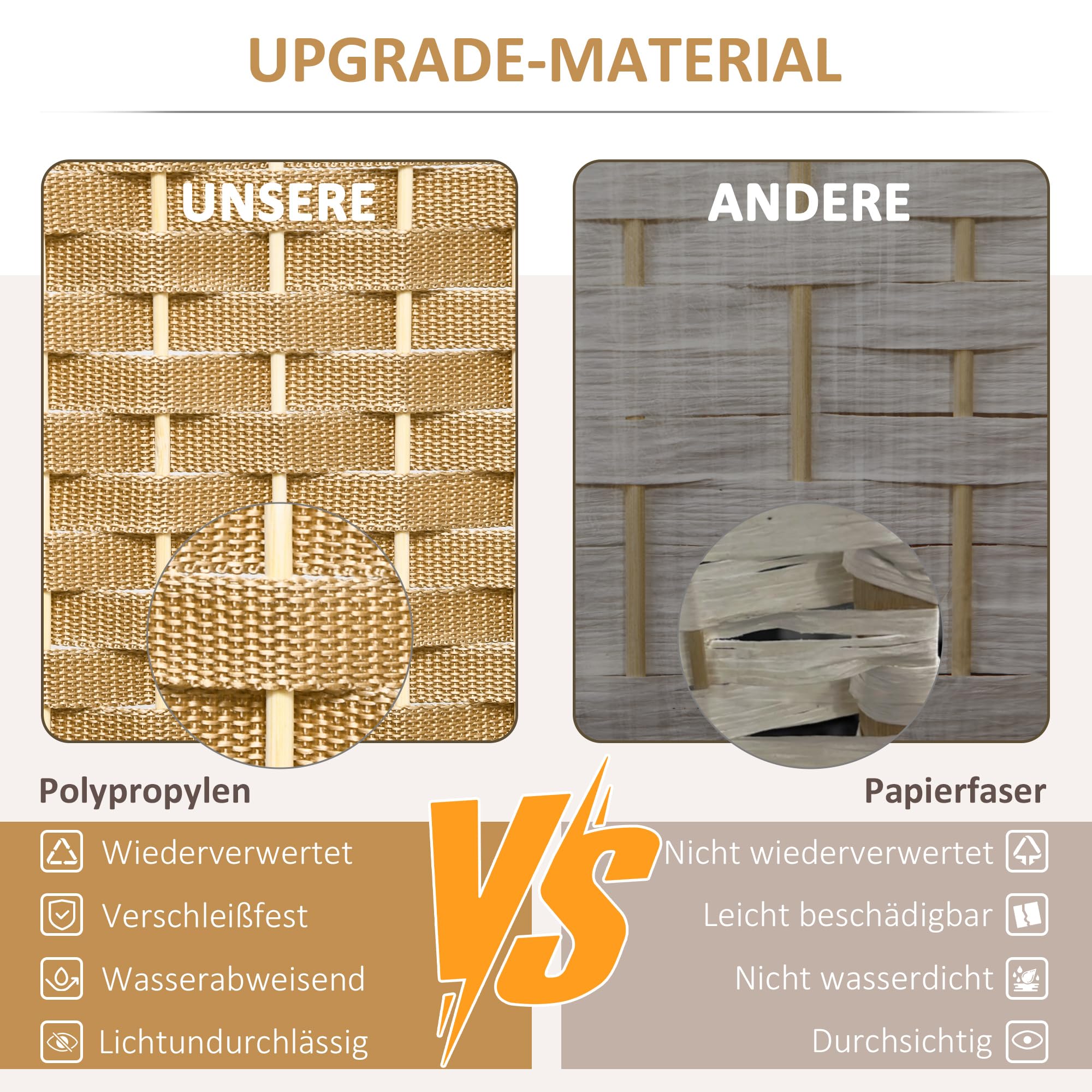 HOMCOM Paravent 8-teilig Raumteiler Faltbar Sichtschutz 320x170 cm Natur | Trennwand aus Kiefernholz, Raumtrenner, Stellwand, für Schlafzimmer Wohnzimmer