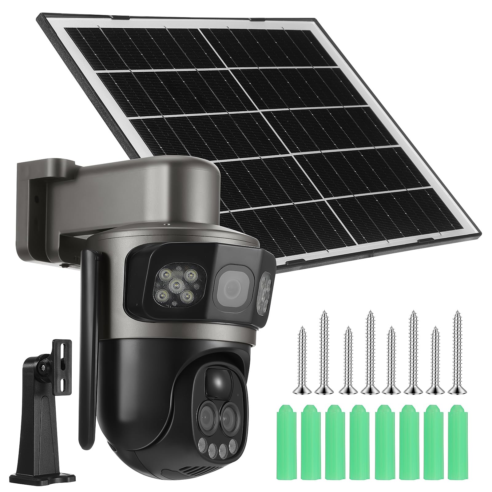 KICHOUSE Bezprzewodowa Zewnętrzna Solarna z Potrójnym Obiektywem Zoom Kolorowa Noktowizja Inteligentny Czujnik Pir Dwukierunkowy Dźwięk Obrotowa Do Monitoringu Domu