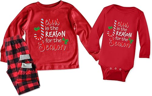 Miniatura 3 de Pijamas de Navidad a juego para la familia, Jesús es la razón de la temporada con letras impresas