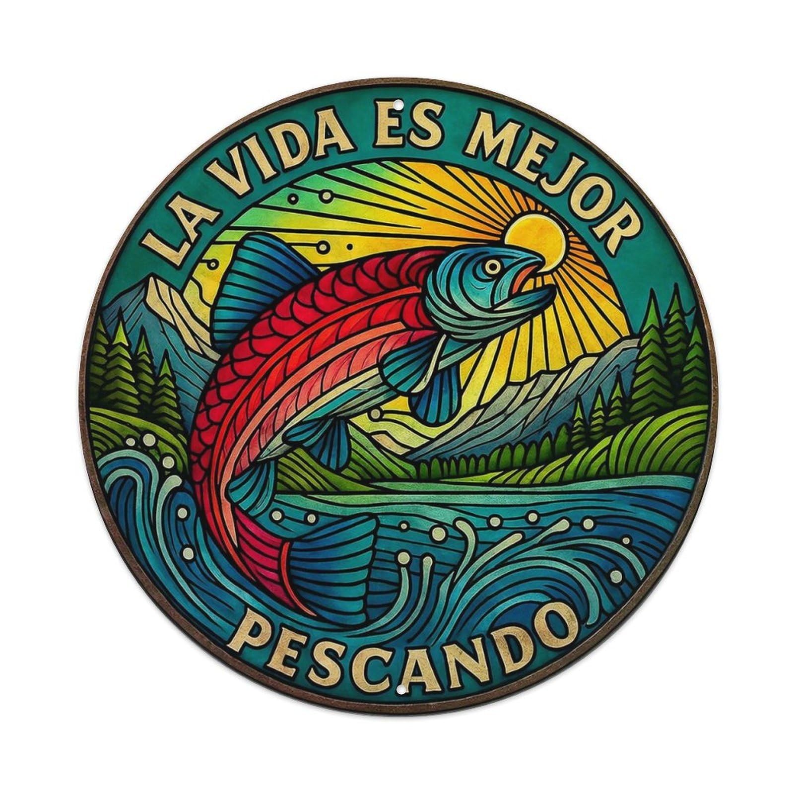 Colorful Fish Jumping River Scene Tin Sign Metal Poster Vintage Metal Signs for Home Man Cave Bar Cafe Kitchen laundry room Wall Decorations 8x8 inches