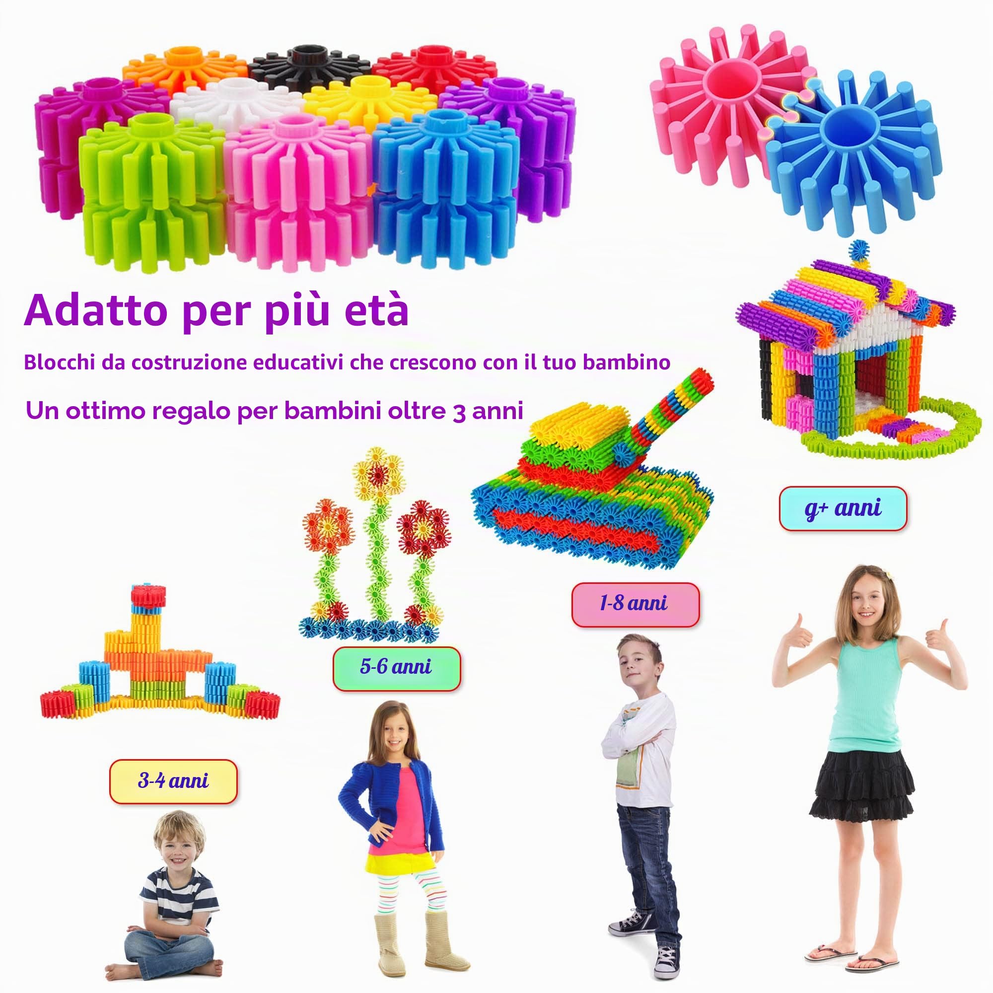 SIENIANLINE Gears Interlocking Learning - Set di Costruzioni per Principianti Gears, Set di Giocattoli da Costruzione Giocattoli da 180 pezzi - 10 colore