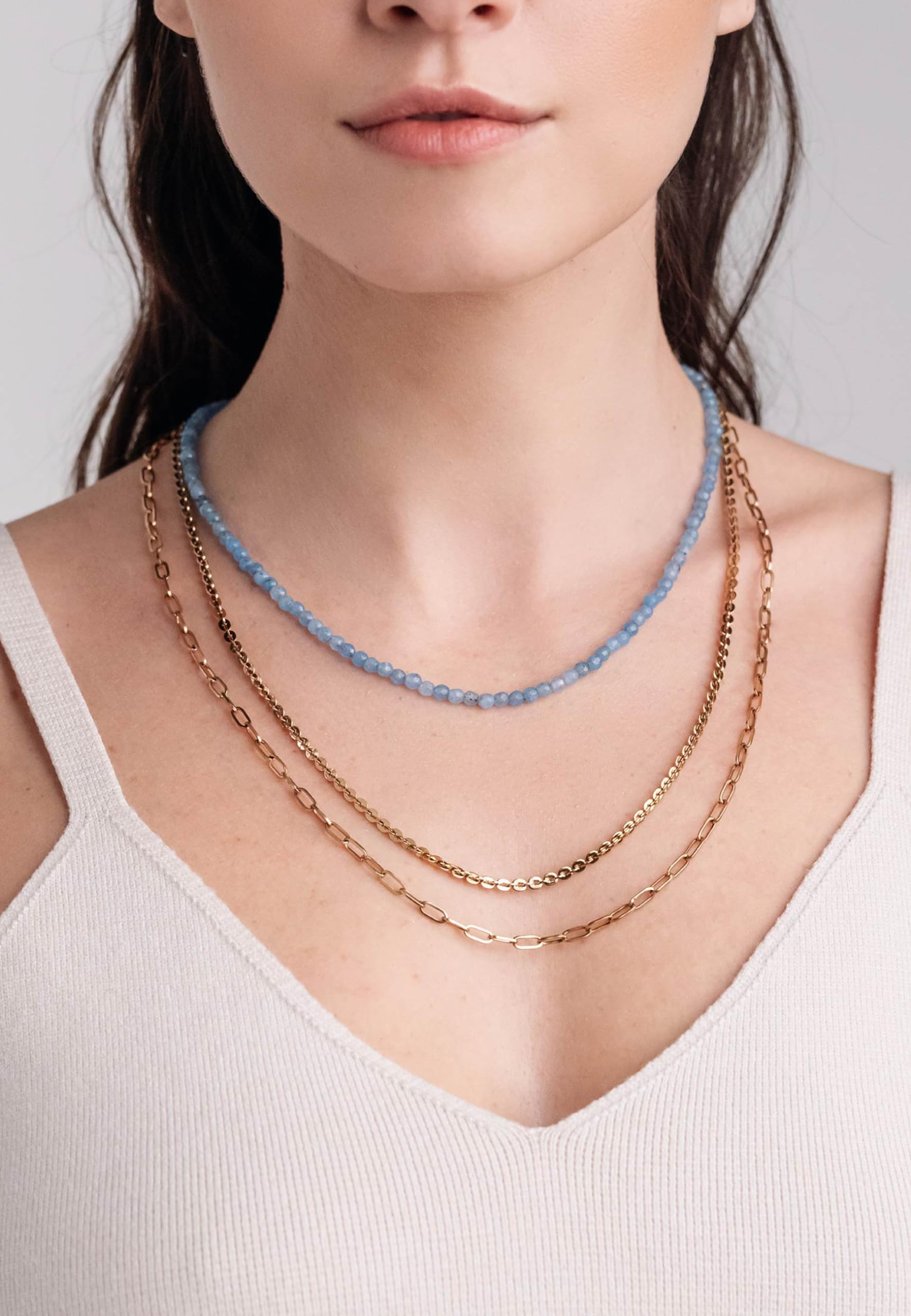 Breil - Collana da Donna Collezione KALEIDO - Gioielli Donna - Collana Donna Multigiro con Catene di Diverso Stile con Pietre, Allungabile -74 cm