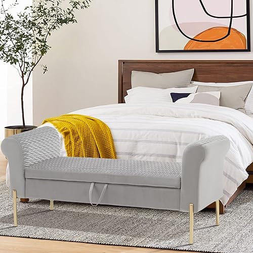 POINTANT Banco otomano de almacenamiento, banco de dormitorio, banco moderno para el extremo de la cama, banco otomano de terciopelo con