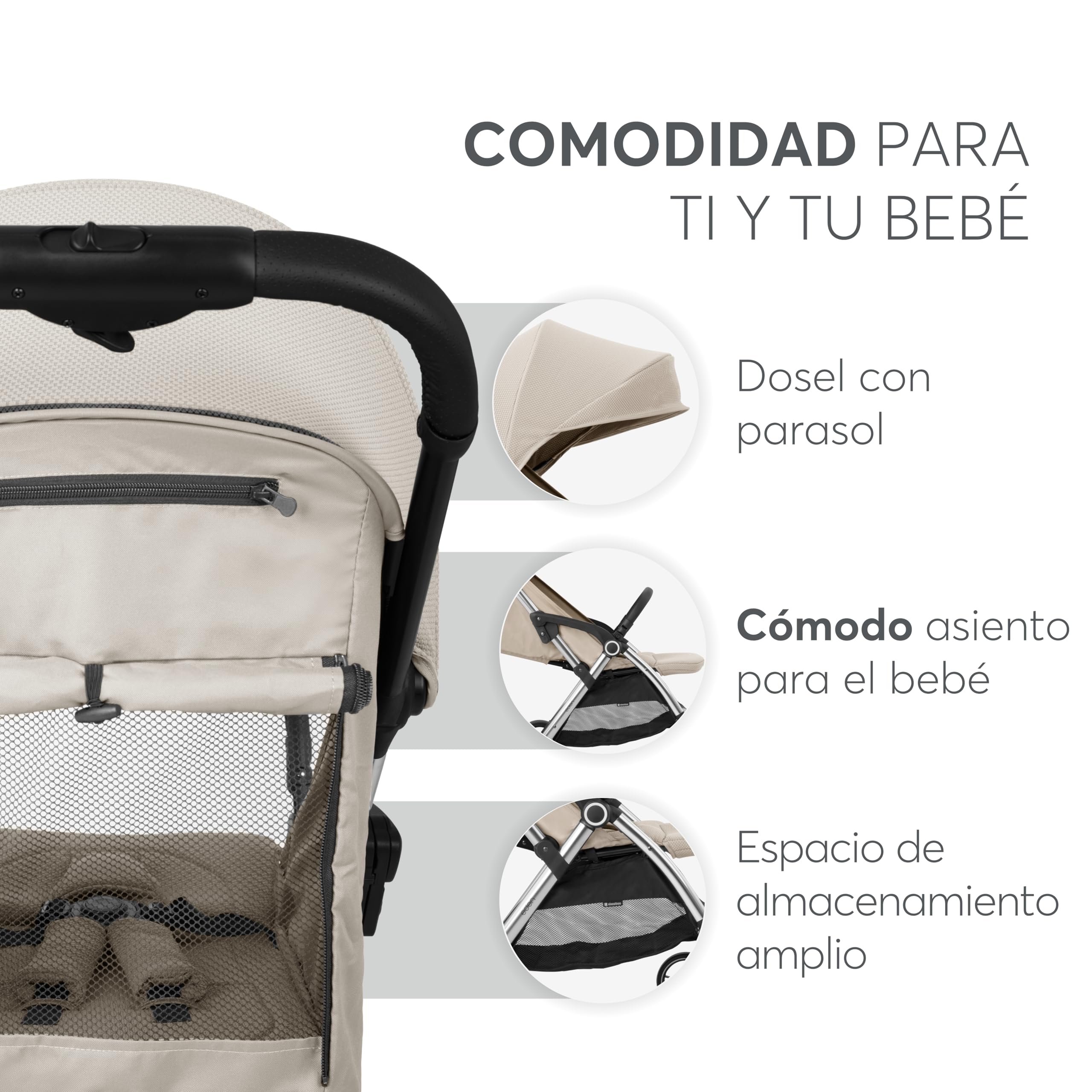 KikkaBoo Silla de Paseo EDEN, Carrito Bebé hasta 22 kg, Plegado Automático, Posición Reclinada, Superligero, Compacto, Beige