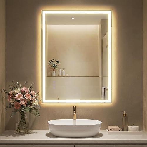 SONGMICS Bathroom Mirror with Light, Rectangular Wall Mir…