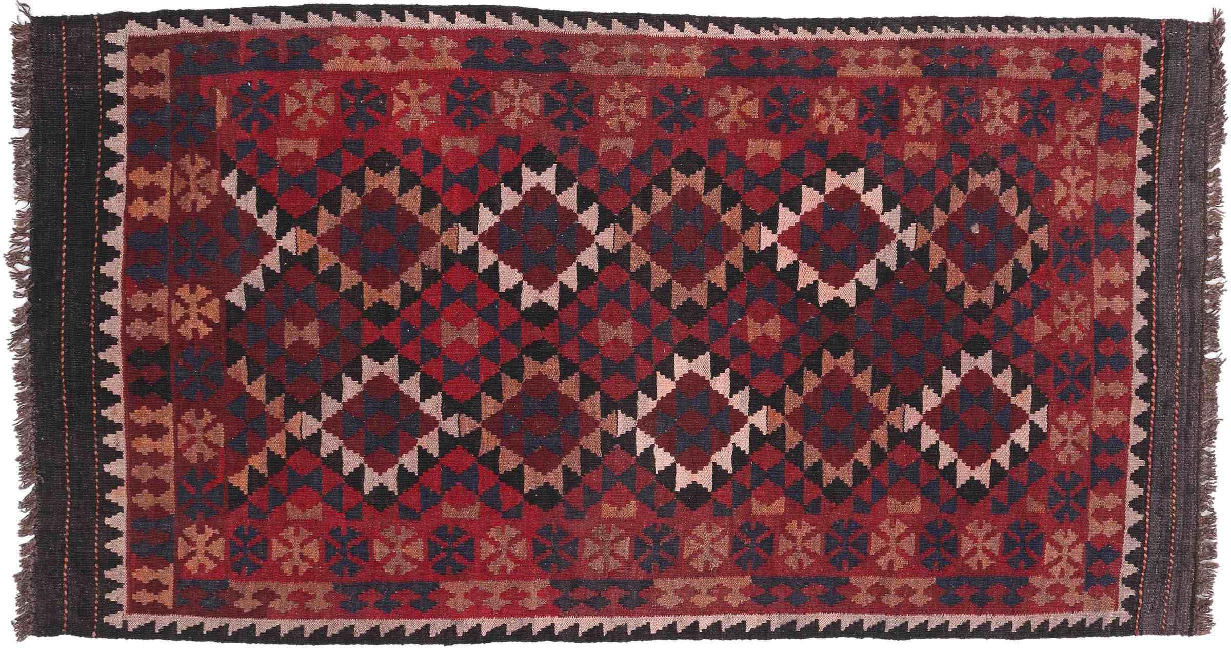 Kelim Afghan Maimana Tapis tissé à la main Marron géométrique Fait main 4 100 x 190 cm